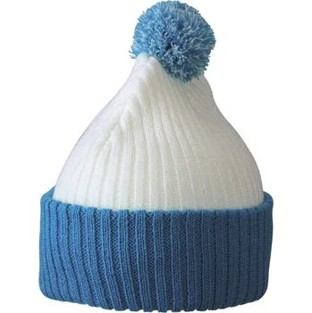 Čepice Myrtle Beach (Daiber) Pletená čepice s bambulí MB7540 - Bílá / aqua | uni