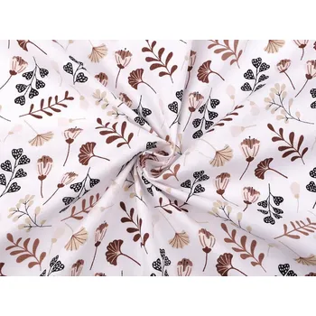 Bavlněná látka / plátno květy a listy METRÁŽ - 3 (614) hnědá