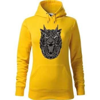 Dámské oblečení DOBRÝ TRIKO Dámská mikina s potiskem Tygří hlava Velikost dámské mikiny: S, Barva: Žlutá