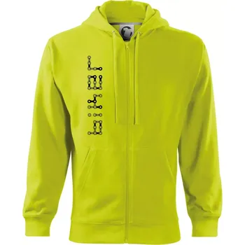 Pánská mikina Biker nápis na výšku řetěz - Mikina s kapucí na zip trendy zipper - M ( Limetková )