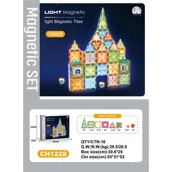ostatní stavebnice Magnetická stavebnice 3D s podsvícením, 75 dílků