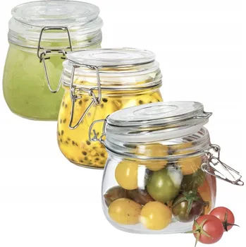 Sklenice Skleněná zavařovací sklenice hermetická se šroubovacím víčkem, kuchyňská Nádoba skleněná 800ML 3 ks