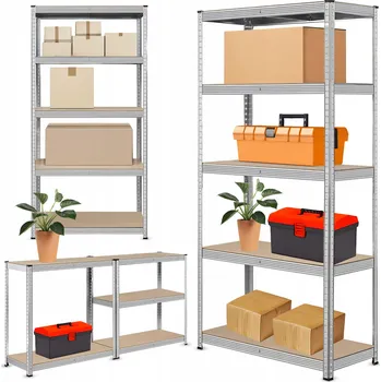Dílenský regál KOVOVÝ SKLADOVÝ REGÁL 2v1 5 POLIC 180X90X40CM 750KG GARÁŽOVÝ ZACVAKÁVACÍ
