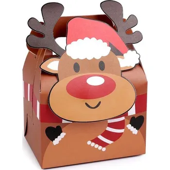 Vánoce Vánoční dárková krabička sob, Mikuláš, sněhulák - 2 hnědá přírodní sob