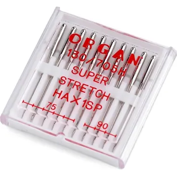 Strojové jehly Super stretch 75;90 Organ - nikl