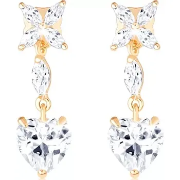 Náušnice Zlaté náušnice 585 - čirý kvítek, zrnko a souměrné srdíčko ze zirkonu