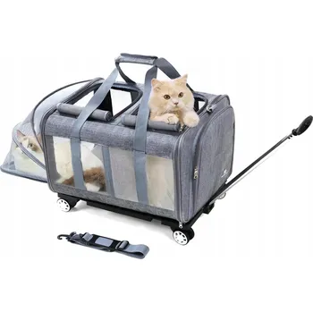 přepravka pro zvíře Přepravka pro psa kočku na kolečkách, PŘEPRAVNÍ TAŠKA S KOLEČKY, šedá