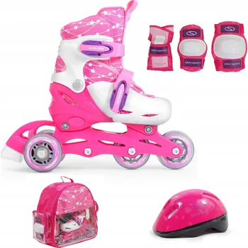 Kolečkové brusle Sada pro Děti SMJ SPORT Kolečkové Brusle LED Růžové 26-29 + Helma