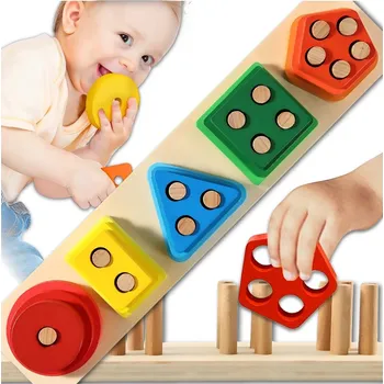 Dřevěná hračka DŘEVĚNÁ TŘÍDIČKA MONTESSORI VZDĚLÁVACÍ PUZZLE SENZORICKÁ HRAČKA STAVEBNICE