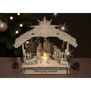 Vánoční dekorace Dřevěný vyřezávaný betlém – Se stříškou 14 x 22 x 25 cm