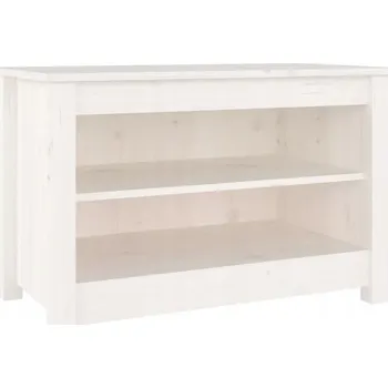 Lavice na boty z masivního borovicového dřeva, 2 police, bílá, 70x38x45,5 cm