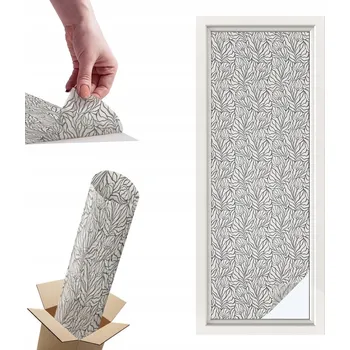 Obraz Mléčná Fólie Vitrážová pro Dekoraci Okenních Skel Listy Květiny 50x146 cm