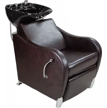 Kadeřnické křeslo Kadeřnický mycí box GLAMI - černé umyvadlo, lesklá hnědo-černá