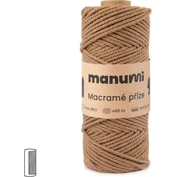 Příze Manumi Macramé příze stáčená 3PLY 3mm světle hnědá