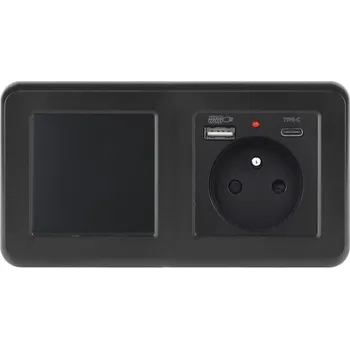 Elektrická zásuvka UNIC Elektrická zásuvka (230V+USB+USBc 5V) + vypínač jednopólový č.1 v rámečku 153mm, plast černý