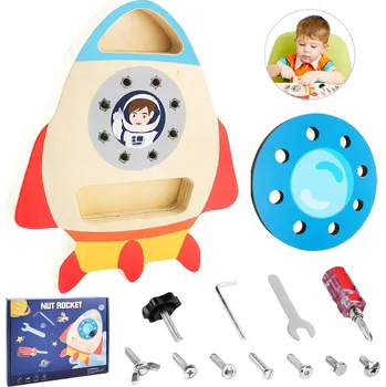 Dřevěná hračka Dřevěná raketa se šrouby k zašroubování pro děti - stavebnice