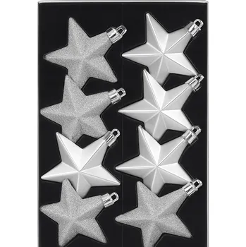 Vánoční dekorace Sada 8 nerozbitných vánočních baněk ve tvaru hvězdy, stříbrné, 6,5 cm
