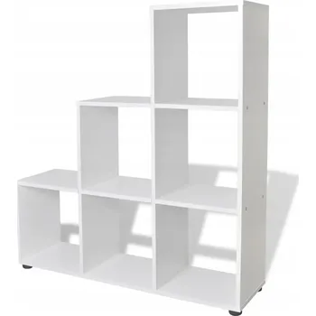 Knihovna Schodovitý regál s 6 otevřenými policemi, bílý, 104x29x107 cm