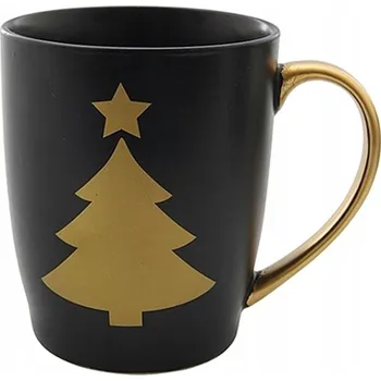 Vánoční hrnek černý 350 ml SE ZLATEM s ouškem na kávu čaj STROMEČEK