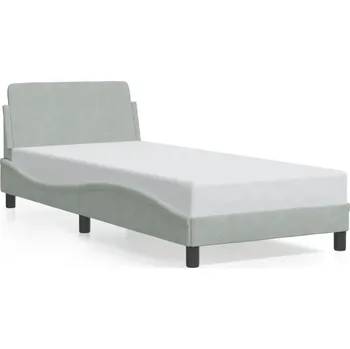 Postel Rám postele s čalouněným sametovým čelem, světle šedá, 208x95x74,5 cm