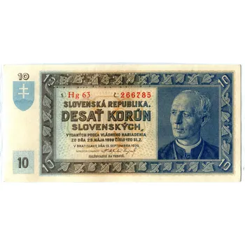 SLOVENSKO. 10 korún 1939. Série Hg 63. Hej. 46a2.