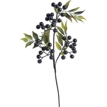 umělá květina Umělé velké bobule s listy - modročerná 60 cm