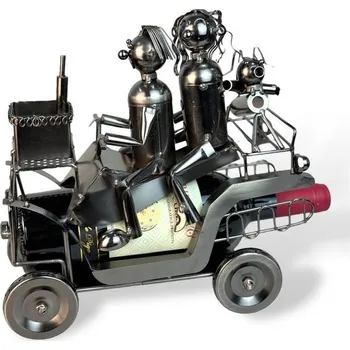 Stojan na víno Stojan na víno kovový - Auto pár se psem