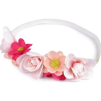 Ozdoba do vlasů Pružná čelenka lurexová do vlasů s květy - 1 lososová sv.