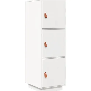 Knihovna Dřevěná Skříňka se 3 Dvířky, Borovice, Bílá, 34x40x108,5 cm