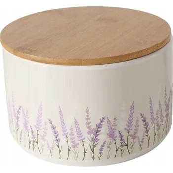 Dóza na potraviny KERAMICKÁ NÁDOBA S BAMBUSOVÝM VÍKEM 10,5 X 16 CM MOTIV LEVANDULE 1400 ML