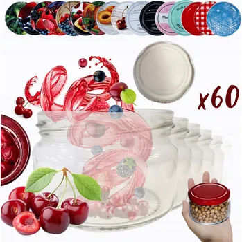 Sklenice Sklenice 250 ml džemy džemy koření dezerty 60 kpl šroubovací víčka 82 mm PZH