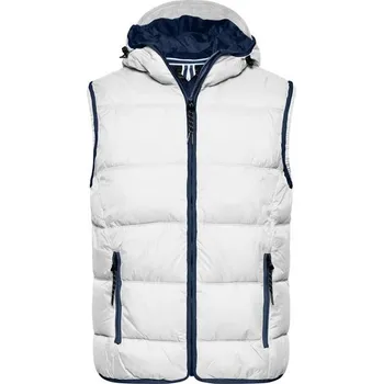 Pánská vesta James & Nicholson (Daiber) Pánská vesta s kapucí JN1076 - Bílá / tmavě modrá | 3XL