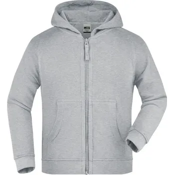 Chlapecká mikina James & Nicholson (Daiber) Dětská mikina na zip s kapucí JN059k - Šedý melír | M