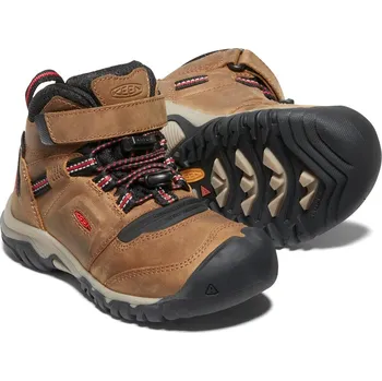 Chlapecké tenisky trekové boty dětské KEEN RIDGE FLEX MID WP CHILDREN bison/red carpet - 28