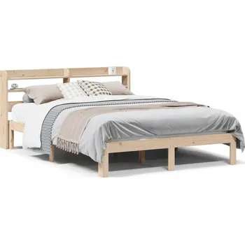 Postel Dřevěná postel z borovicového dřeva 216 x 160 x 82 cm s poličkami, neošetřená