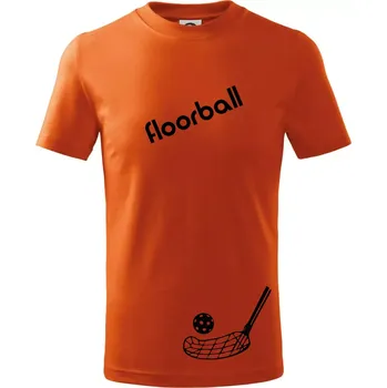 Floorball nápis šikmo - Tričko dětské bavlněné - 98 cm / 2 roky ( Oranžová )