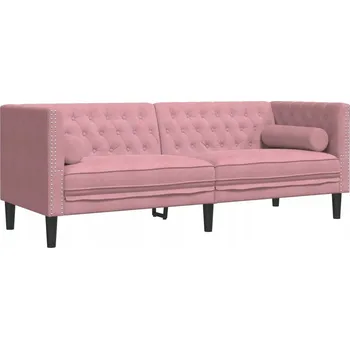 Pohovka Třímístná pohovka Chesterfield, růžový samet, 194x74,5x70,5 cm