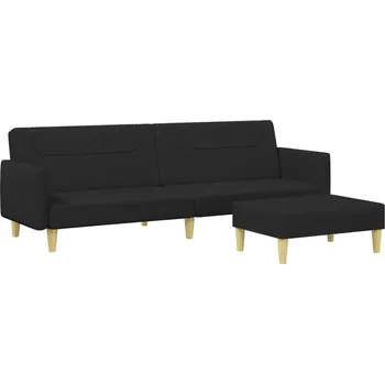 Pohovka Rozkládací pohovka s podnožkou, černá, 220x84,5x69 cm