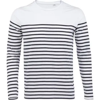 Pánské tričko SOL'S Pánské pruhované tričko s dlouhým rukávem Matelot - Bílá / tmavě modrá | 3XL