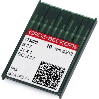 Strojové jehly Groz - Beckert B27 80; 90 pro overlocky / na průmyslové šicí stroje - 1 (80/12 RG) nikl