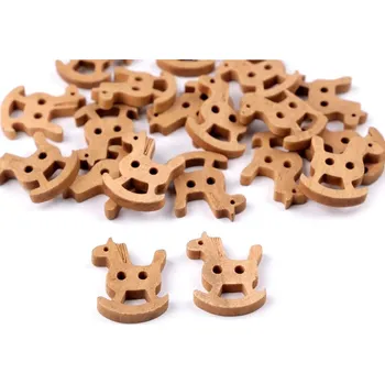 Knoflík Dřevěný dekorační knoflík houpací koník balení 50 kusů