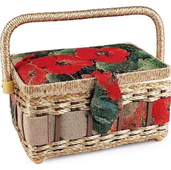 Organizér galanterie Kazeta na šití čalouněná na šití - 10 červená vlčí máky