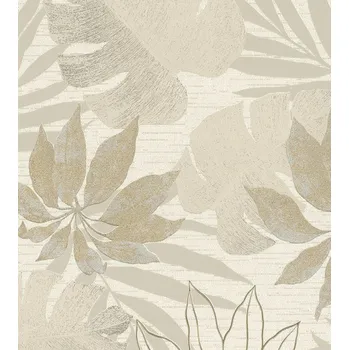 Tapeta BÉŽOVÁ VINYLOVÁ TAPETA NA VLIESU – ROSTLINNÝ MOTIV LISTY
