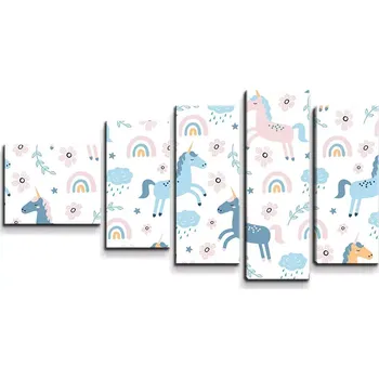 Obraz Sablio Obraz - 5-dílný Duhoví jednorožci - 100x60 cm
