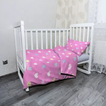 Povlečení Sablio Mikroplyšové dětské povlečení do postýlky Srdce na růžové - 120x90 / 40x60