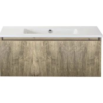 Koupelnový nábytek Souprava koupelnového nábytku Sanox Frozen 3D ŠxVxH 101 x 42 x 46 cm barva čela francouzský dub 2dílná s keramickým umyvadlem bez otvoru na kohout