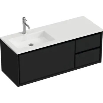 Koupelnový nábytek Souprava koupelnového nábytku Sanox Loft ŠxVxH 120,5 (85/35) x 47 x 45,5 cm barva čela matně černá 2dílná s umyvadlem z minerální litiny umyvadlo levé matně bílá