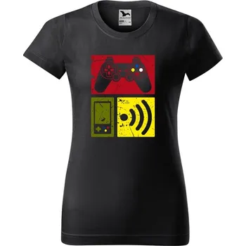 Dámské tričko levne-damske-bavlnene-tricko-potisk-gamer Velikost dámská trička Basic: XXL šířka 59, délka 69, Odstín dámské tričko Basic: Grafitové