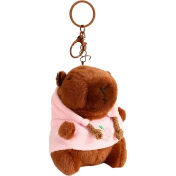 plyšák Plyšová kapibara přívěšek na klíče Batoh nebo kabelku Roztomilý měkký talisman z plyše s kapucí Dárkový doplněk pro milovníky zvířat růžová