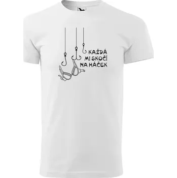 Pánské tričko Sablio Tričko s potiskem pro rybáře Každá mi skočí na háček - bílé M
